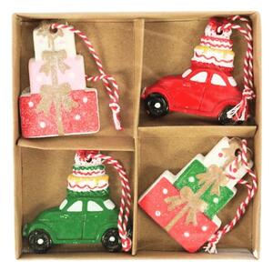 Zestaw 4 szt. ozdób świątecznych CHRISTMAS CAR 6 cm
