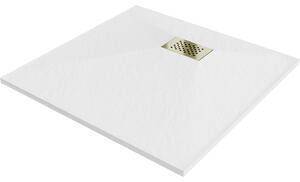 Mexen Hugo brodzik kwadratowy SMC 80 x 80 cm, biały, maskownica złota - 42108080-G
