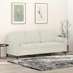 Sofa 3-osobowa z poduszkami, kremowa, 180 cm, aksamit