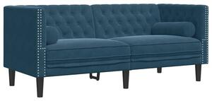 Sofa chesterfield z waÅkami, dwuosobowa, niebieska, aksamit