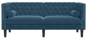 Sofa chesterfield z waÅkami, dwuosobowa, niebieska, aksamit