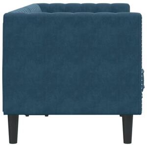 Sofa chesterfield z waÅkami, dwuosobowa, niebieska, aksamit
