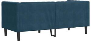 Sofa chesterfield z waÅkami, dwuosobowa, niebieska, aksamit