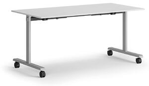 Mobilny stół MATCH, 160x80 cm, szara podstawa, biały