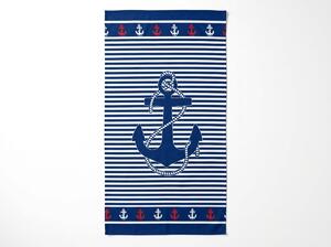 Szybkoschnący ręcznik plażowy MARITIMO niebiesko-biały 70 x 140 cm, 100% mikrofibra