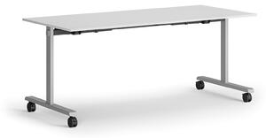 Mobilny stół MATCH, 180x80 cm, szara podstawa, biały