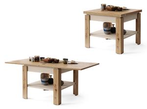 LEO Dąb Artisan/Beżowy (Szampański) - KOMPAKTOWA ŁAWA STOLIK Z ROZKŁADANYM BLATEM STÓŁ ŁAWOSTÓŁ