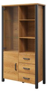 Witryna Olin 13 101 cm z szufladami - dąb karmel / czarny supermat - Oferta Limitowana