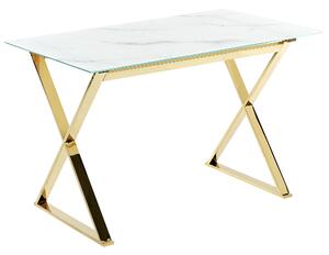 Nowoczesny stół do jadalni szkło hartowane efekt marmuru ze złotym Attica Beliani