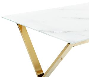 Nowoczesny stół do jadalni szkło hartowane efekt marmuru ze złotym Attica Beliani