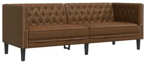 Sofa chesterfield, 3-os., brÄ zowa, sztuczna skÃ³ra zamszowa