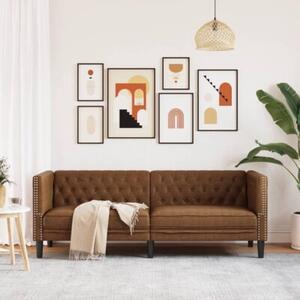 Sofa chesterfield, 3-os., brÄ zowa, sztuczna skÃ³ra zamszowa