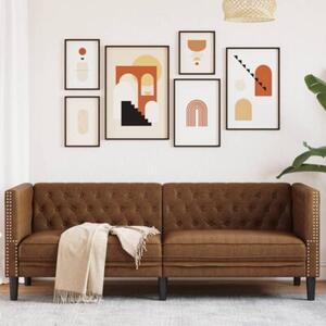 Sofa chesterfield, 3-os., brÄ zowa, sztuczna skÃ³ra zamszowa