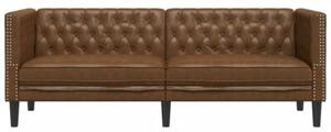 Sofa chesterfield, 3-os., brÄ zowa, sztuczna skÃ³ra zamszowa