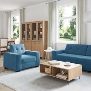 Sofa 3 szt. niebieski tkanina lniana
