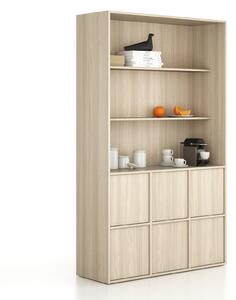 Szafka biurowa FRAME, 6x drzwi, 2x półka, 1299 x 450 x 2162 mm, PUSH-lock, dąb naturalny