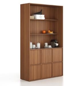 Szafka biurowa FRAME, 6x drzwi, 2x półka, 1299 x 450 x 2162 mm, PUSH-lock, orzech