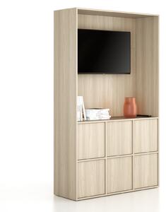 Szafka biurowa FRAME, 6x drzwi, z wnęką, 1299 x 450 x 2162 mm, PUSH-lock, dąb naturalny