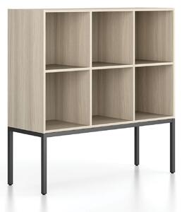 Regał FRAME, niski, z czarną podstawą, 1299 x 450 x 1331 mm, dąb naturalny