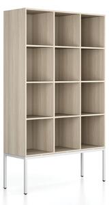 Regał FRAME, z białą podstawą, 1299 x 450 x 2185 mm, dąb naturalny