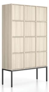 Szafa biurowa FRAME, czarna podstawa, 12x drzwi, 1299 x 450 x 2185 mm, PUSH-lock, dąb naturalny