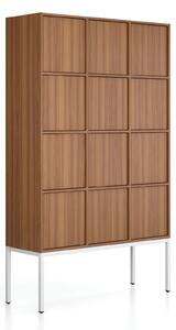 Szafa biurowa FRAME, podstawa biała, 12x drzwi, 1299 x 450 x 2185 mm, PUSH-lock, orzech