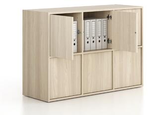 Szafa biurowa FRAME, niska, 6x drzwi, 1299 x 450 x 881 mm, PUSH-lock, dąb naturalny