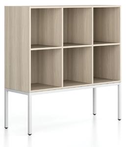 Regał FRAME, niski, z białą podstawą, 1299 x 450 x 1331 mm, dąb naturalny