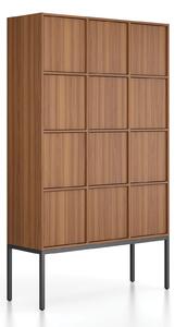 Szafa biurowa FRAME, czarna podstawa, 12x drzwi, 1299 x 450 x 2185 mm, PUSH-lock, orzech