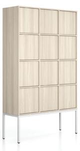 Szafa biurowa FRAME, podstawa biała, 12x drzwi, 1299 x 450 x 2185 mm, PUSH-lock, dąb naturalny