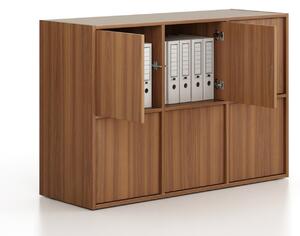 Szafa biurowa FRAME, niska, 6x drzwi, 1299 x 450 x 881 mm, PUSH-lock, orzech