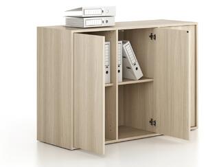 Szafa biurowa FRAME, niska, 3 drzwi, 1299 x 450 x 881 mm, PUSH-lock, dąb naturalny