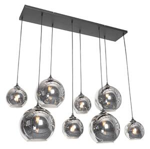 Lampa wisząca Art Deco czarna z przydymionym szkłem 8 lamp - Sandra Oswietlenie wewnetrzne