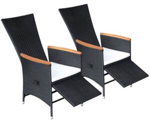 Rozkładane krzesła ogrodowe 2 szt., poduszki, rattan pe, czarne