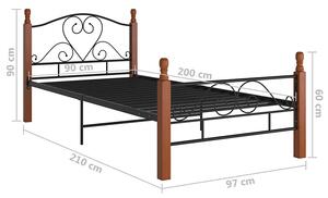 Metalowe łóżko w stylu vintage czarny + ciemny dąb 90x200 cm - Onel