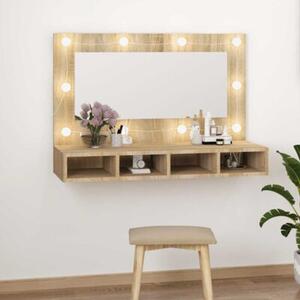 Szafka z lustrem i oświetleniem LED, dąb sonoma, 90x31,5x62 cm