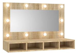 Szafka z lustrem i oświetleniem LED, dąb sonoma, 90x31,5x62 cm