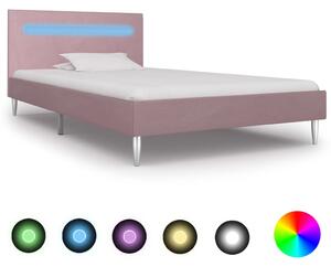 Rama łóżka z LED, różowa, tapicerowana tkaniną, 90 x 200 cm