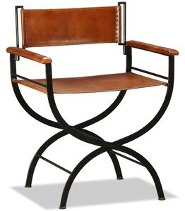 Krzesło składane, czarno-brązowe, skóra naturalna