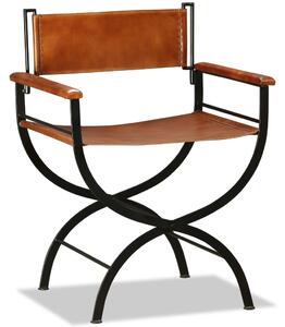 Krzesło składane, czarno-brązowe, skóra naturalna