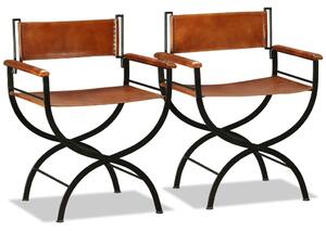 Krzesła składane, 2 szt., czarno-brązowe, skóra naturalna