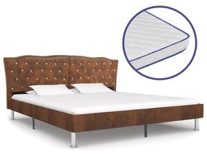 Łóżko z materacem memory, brązowe, tkanina, 160x200 cm