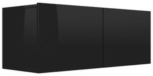 Szafka TV, wysoki połysk, czarna, 80x30x30 cm, płyta wiórowa
