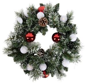 Wieniec świąteczny biały z czerwonymi elementami 45 cm z diodami LED i timerem - Jack