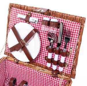 Koszyk piknikowy wiklinowy DARCEL, talerze, kieliszki, sztućce