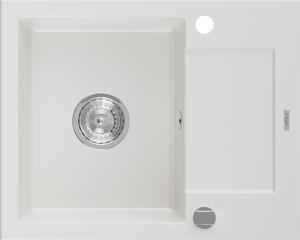 Mexen Enzo zlewozmywak granitowy 1-komorowy z ociekaczem 576 x 465 mm, biały, syfon chrom - 6506571005-20