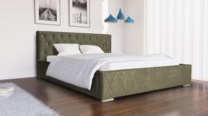 Łóżko z pikowanym wezgłowiem do sypialni Elza zieleń stelaż pojemnik