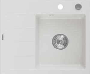 Mexen Ben zlewozmywak granitowy 1-komorowy z ociekaczem prawy 600 x 500 mm, biały, syfon chrom - 6523605000-20