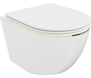Mexen Lena miska wc Rimless z deską wolnoopadającą slim, duroplast, biała/złota linia - 30224005