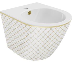 Mexen Lena bidet wiszący, biały/złoty wzór kratka - 35224809